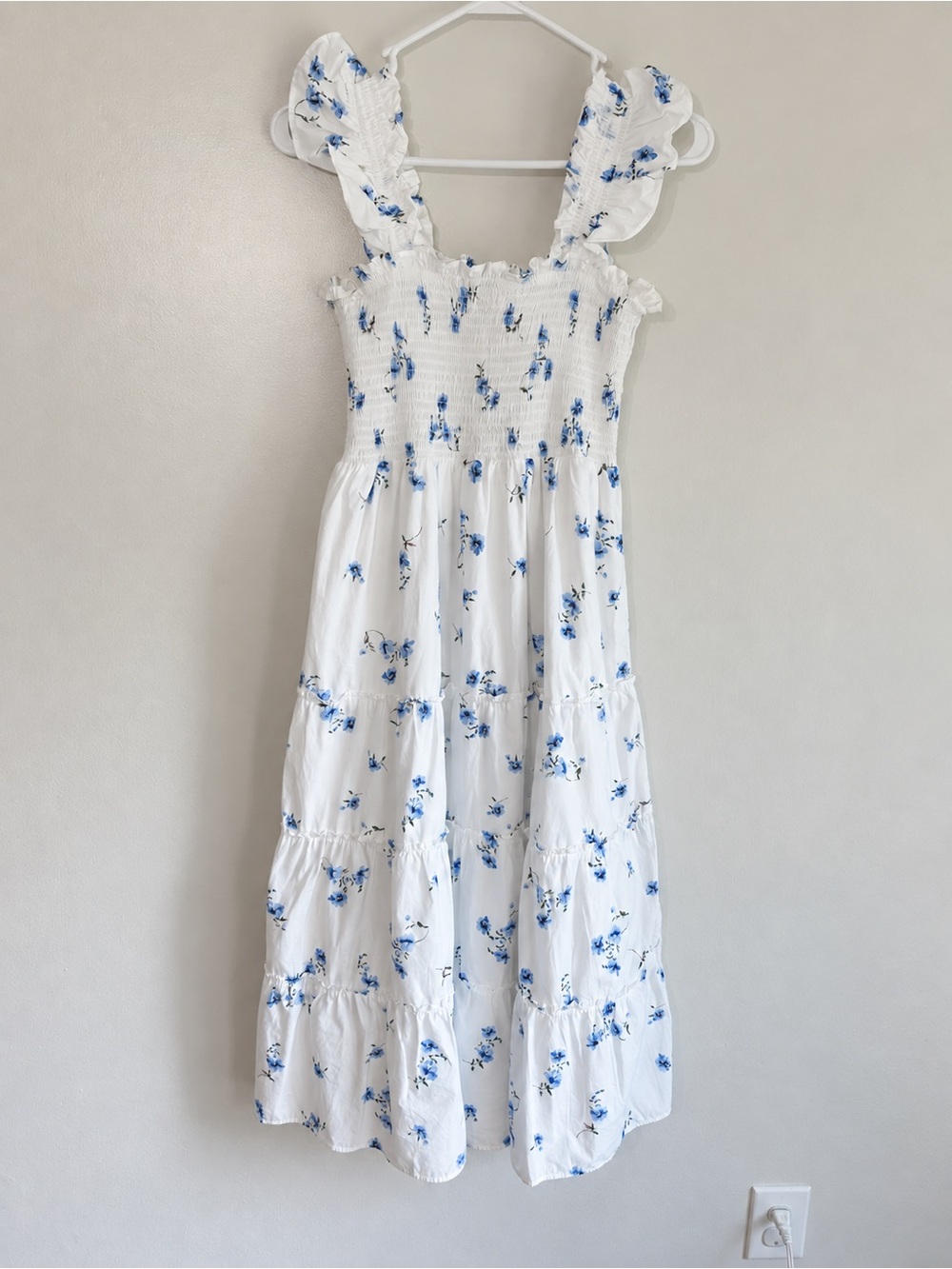 Quince Organic Cotton Poplin Smocked Midi Dress, Romantic Stems Print, Small